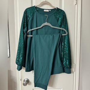 Green sequins jumpsuit